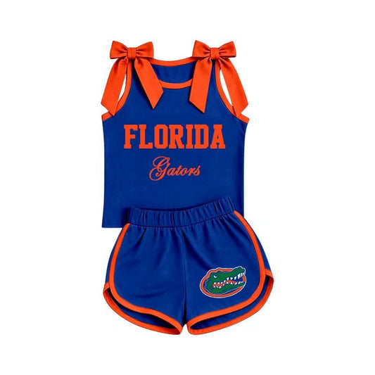 Preorder (moq 5)Baby Girls Florida Gators Bows Shirts Shorts Clothes Sets