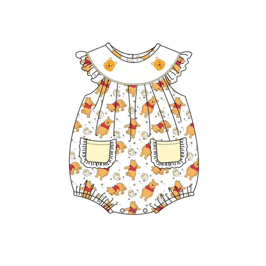 Preorder(moq 5)Baby Infant Girls Cartoon Bears Print Rompers