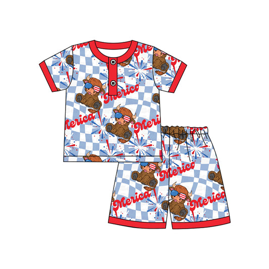 Baby Boys Shirt Highland Cow Shorts Pajamas Outfits Sets preorder(moq 5)