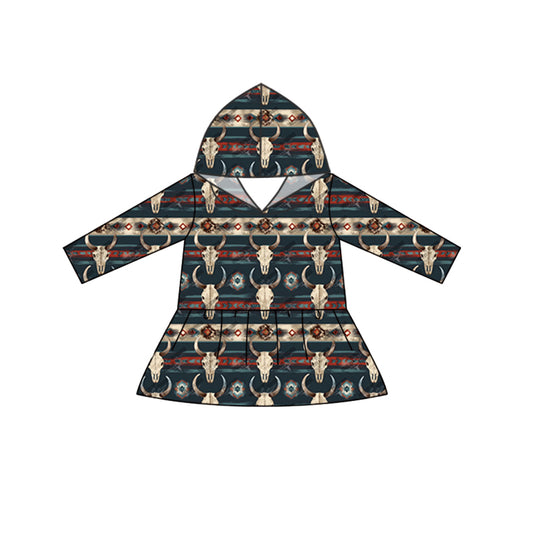 Baby Girls Western Aztec Cow Hooded Tunic Tops preorder(MOQ 5)