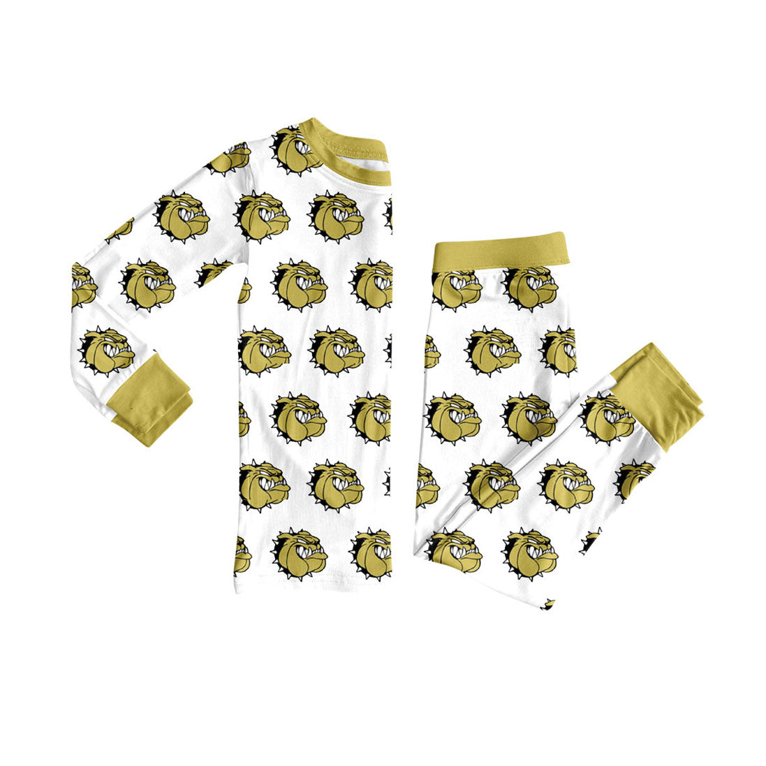 Preorder (moq 5)Baby Girls White Gold Dog Team Leopard Plaid Top Pants Pajamas Set