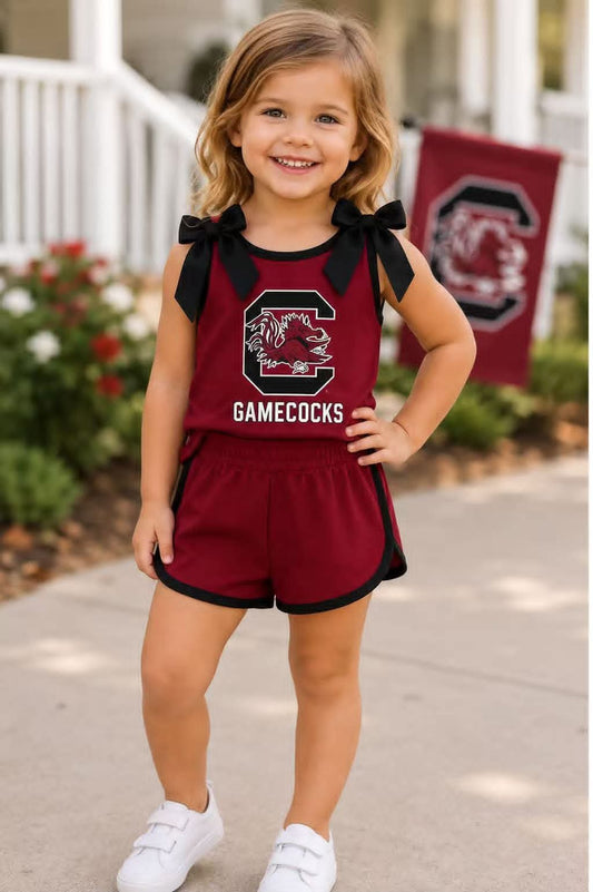 Preorder (moq 5) Baby Girls Yoga Gamecocks Sleeveless Top Short Team Clothes Sets