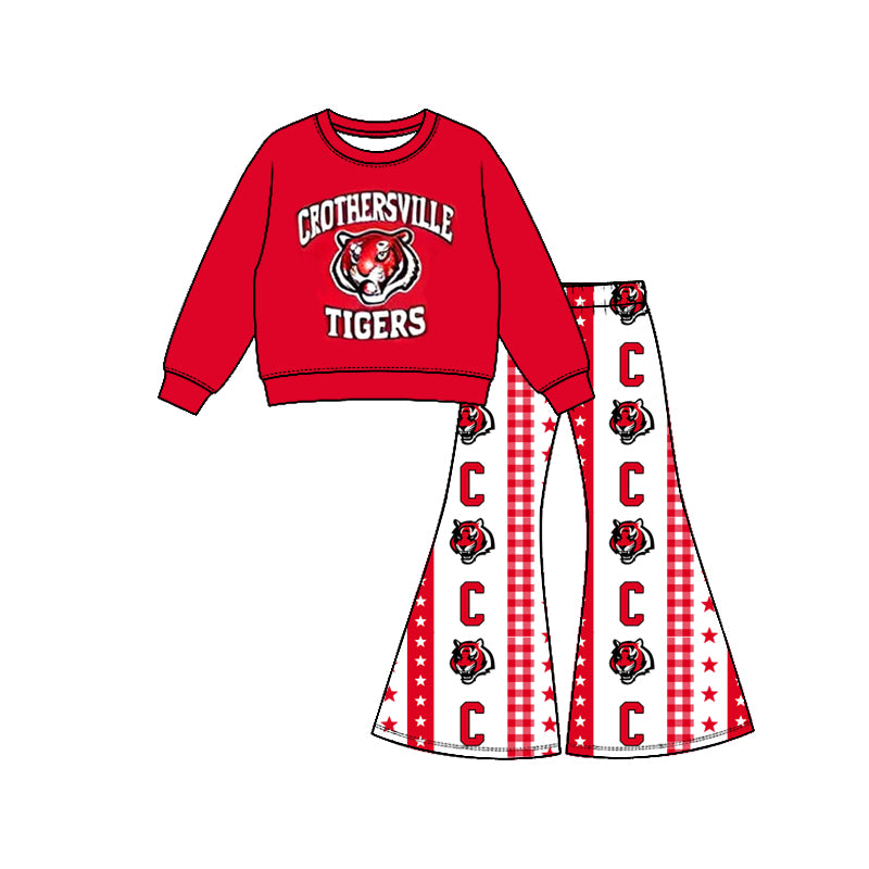Preorder (moq 5) Girls Tigers Football Team Long Sleeve Shirts Bell Pants Boutique Outfits Clothes Sets