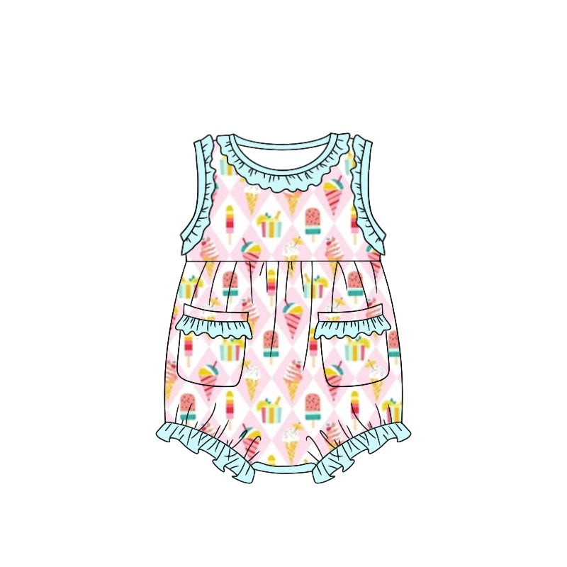 Baby Infant Girls Popsicle Pockets Summer Rompers preorder(moq 5)