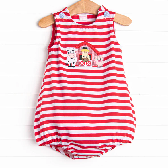 Preorder moq 5 Baby Boys Red Stripe Sleeveless Cow House Farm Rompers