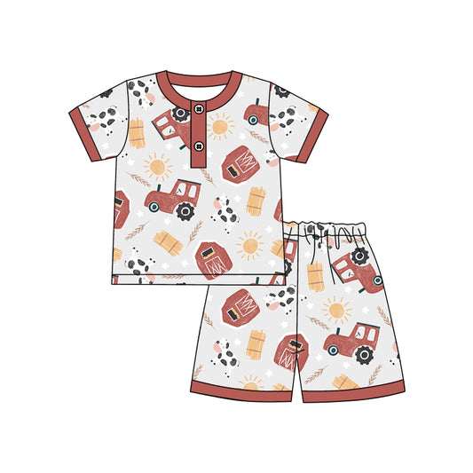 Baby Boys Red Farm Shirts Top Shorts Pajamas Clothes Sets preorder(moq 5)