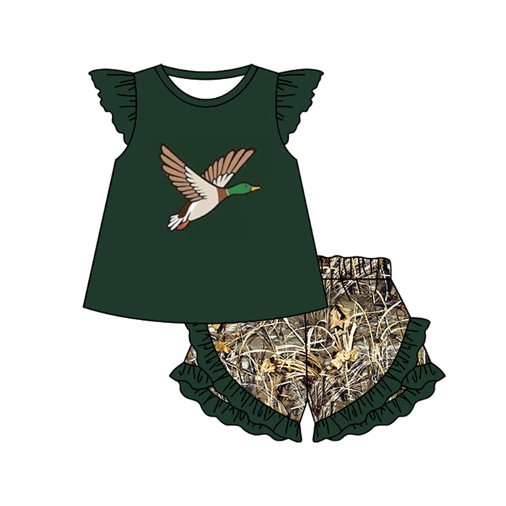 Baby Girls Duck Grean Tunic Ruffle Camo Shorts Clothes Sets preorder(moq 5)