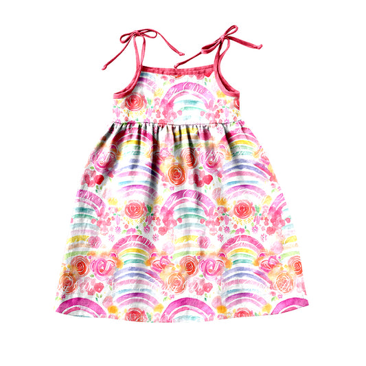 Baby Girls Rainbow Pink Straps Knee Length Dresses preorder(moq 5)