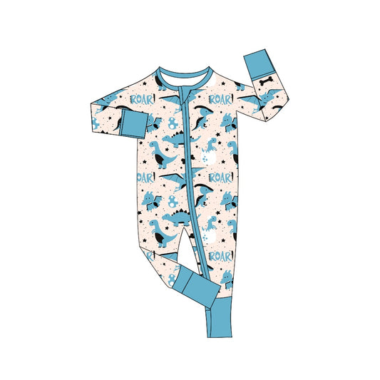 Baby Infant Boys Dinosaurs Roar Blue Long Sleeve Zip Rompers preorder(moq 5)