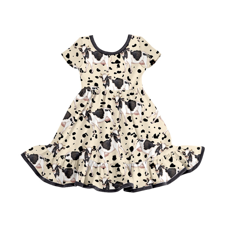 Baby Girls Western Cow Short Sleeve Knee Length Dresses preorder(moq 5)