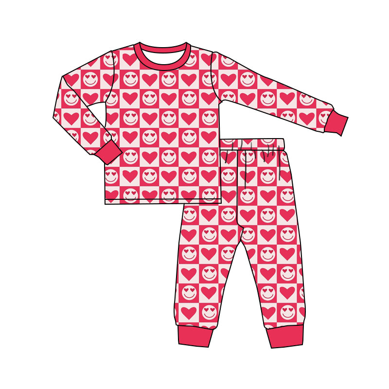 Baby Kids Smile Valentines Hearts Top Pants Pajamas Outfits Clothes Sets preorder(MOQ 5)