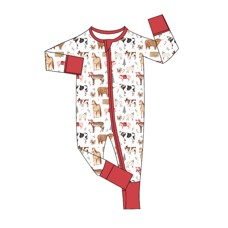 Baby Infant Boys Christmas Farm Long Sleeve Zip Rompers preorder(moq 5)