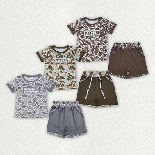 Sibling Baby Boys Camo Embroidery Daddy's Buddy Top Pockets Short Clothes Sets