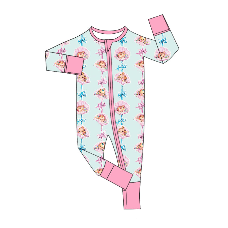 Infant Baby Girls Blue Bows Cute  Zip Rompers preorder(moq 5)