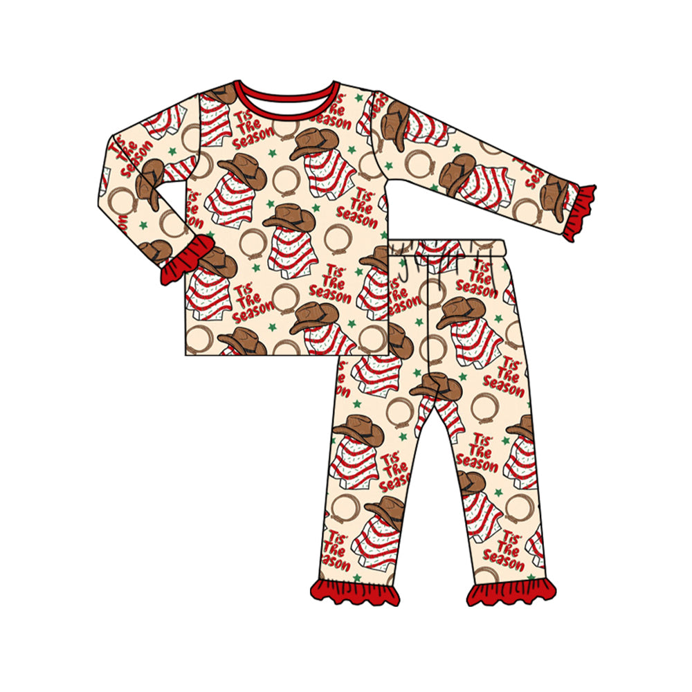 Baby Girls Western Christmas Tree Cake Top Pants Pajamas Clothes Sets preorder(MOQ 5)