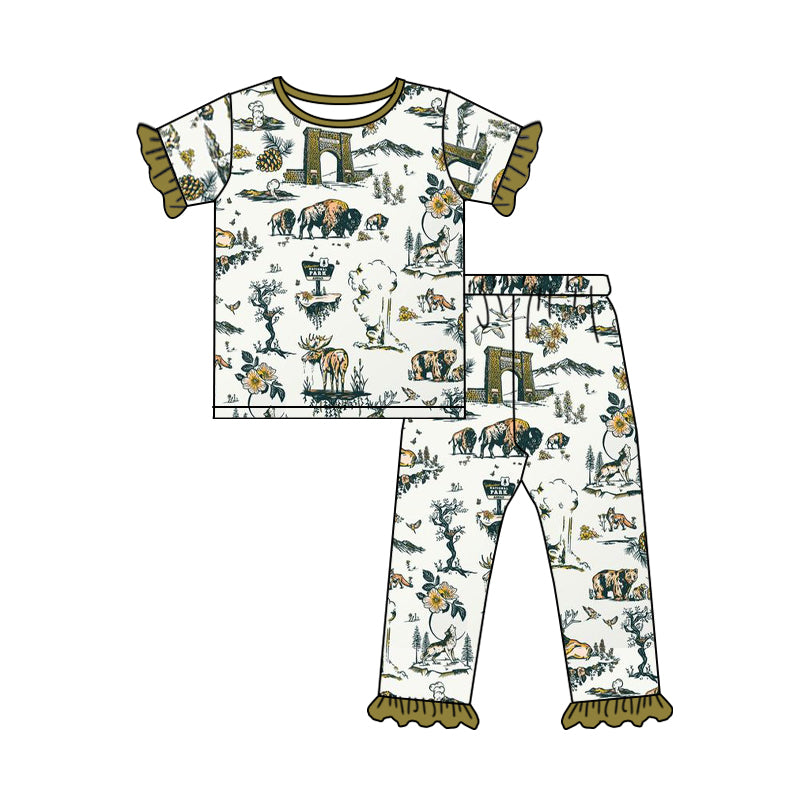 Baby Girls Bears Flutter Sleeve Tee Shirts Pants Clothes Sets preorder(moq 5)