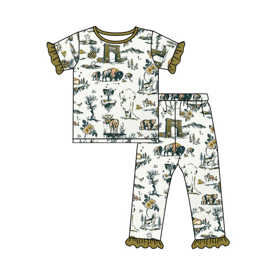 Baby Girls Bears Flutter Sleeve Tee Shirts Pants Clothes Sets preorder(moq 5)
