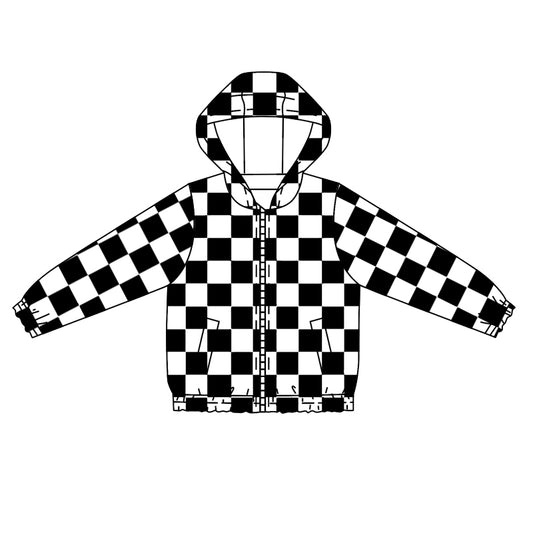 Baby Kids Black Checkered Zip Long Sleeve Hooded Tops Jackets preorder(moq 5)