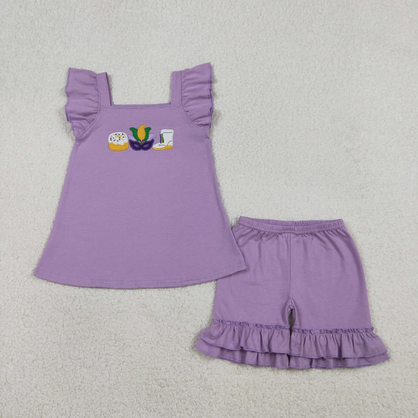 Embroidery Anchor Masks Donuts Baby Girls Tunic Ruffle Shorts Mardigras Clothes Sets
