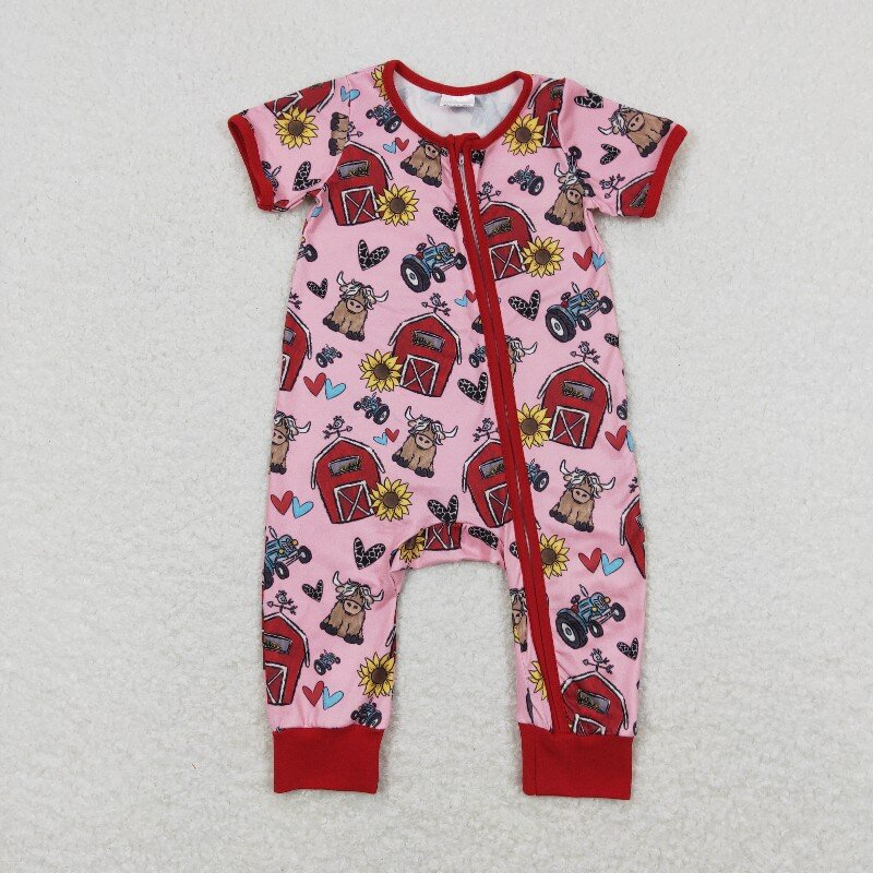 Baby Girls Red Farm Sunflower Sibling Rompers Clothes Sets