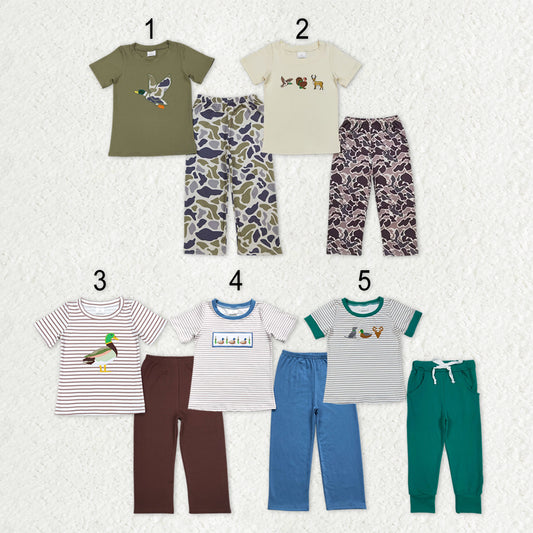Sibling Baby Boys Short Sleeve Embroidery Ducks Top Camo Pants Hunting Clothes Sets