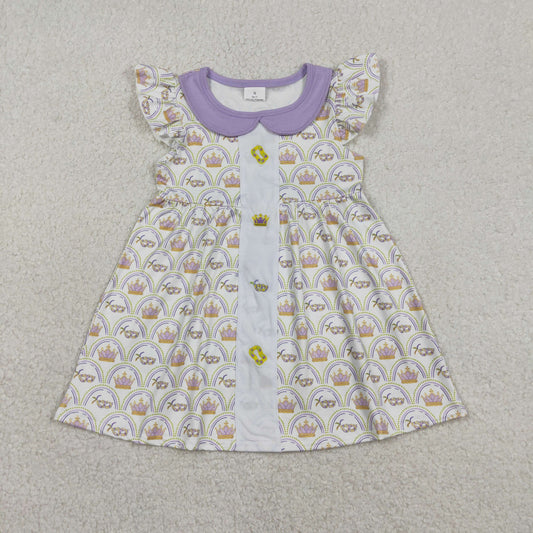 Embroidery Crowns Masks Baby Girls Mardigras Collar Checked Knee Length Dresses