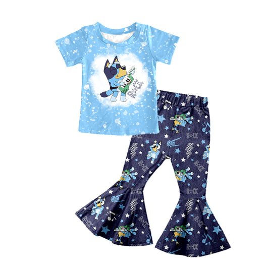 Baby Girls Dog Shirt Sleeve Shirt Top Bell Pants Clothes Sets Preorder(moq 5)