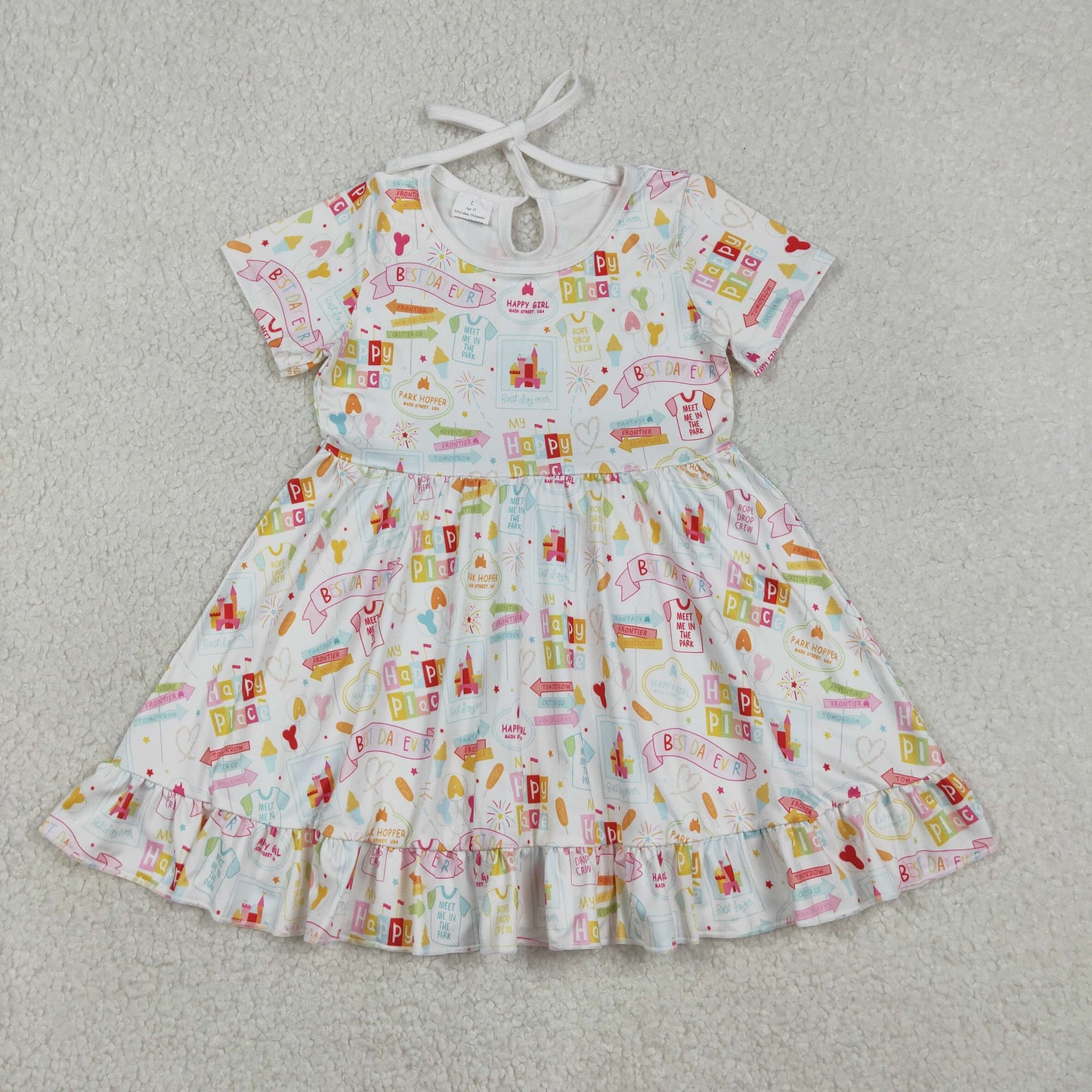 Baby Girls Happy Place Castle Balloons Ruffle Knee Length Dresses