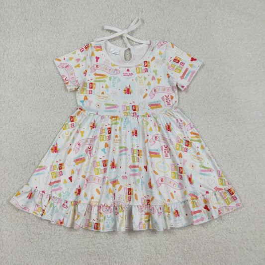 Baby Girls Happy Place Castle Balloons Ruffle Knee Length Dresses
