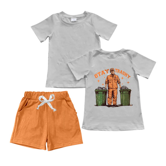 Baby Boys Stay Trashy Trump Shirt Orange Shorts Clothes Sets split order preorder Nov 28th