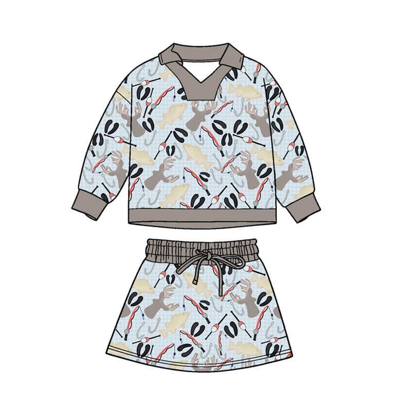 Preorder(moq 5) Baby Boys Deer Fishing Long Sleeve Top Shorts Hunting Clothes Sets
