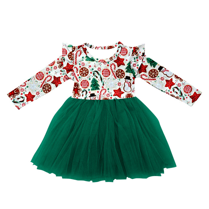 Baby Girls Christmas Gingerbread Long Sleeve Tutu Dresses preorder(moq 5)