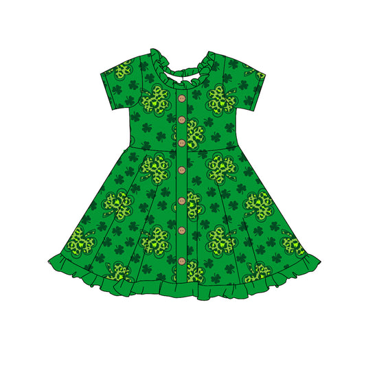 Baby Girls St Patrick Quatrefoil Leopard Knee Length Dresses preorder(MOQ 5)