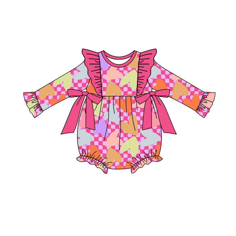 Baby Girls Red Hearts Valentines Bows Rompers preorder(moq 5)