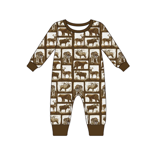 Baby Boys Brown Deer Hunting Long Sleeve Rompers Preorder(moq 5)