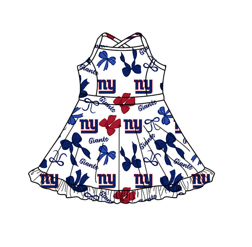 Preorder (moq 5)Baby Girls Bows New York Giants Team Short Ruffle Knee Length Dress