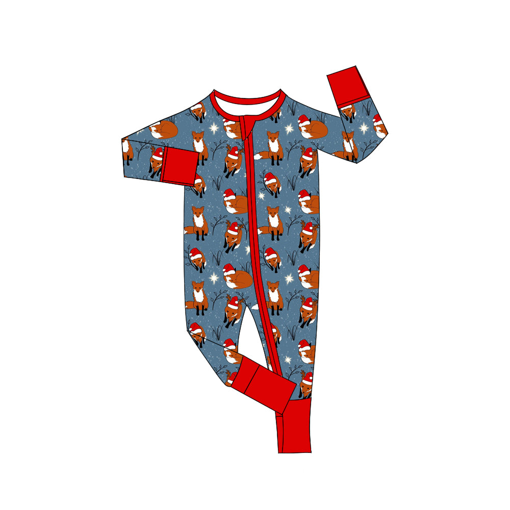 Baby Boys Christmas Fox Zip Long Sleeve Rompers preorder(moq 5)