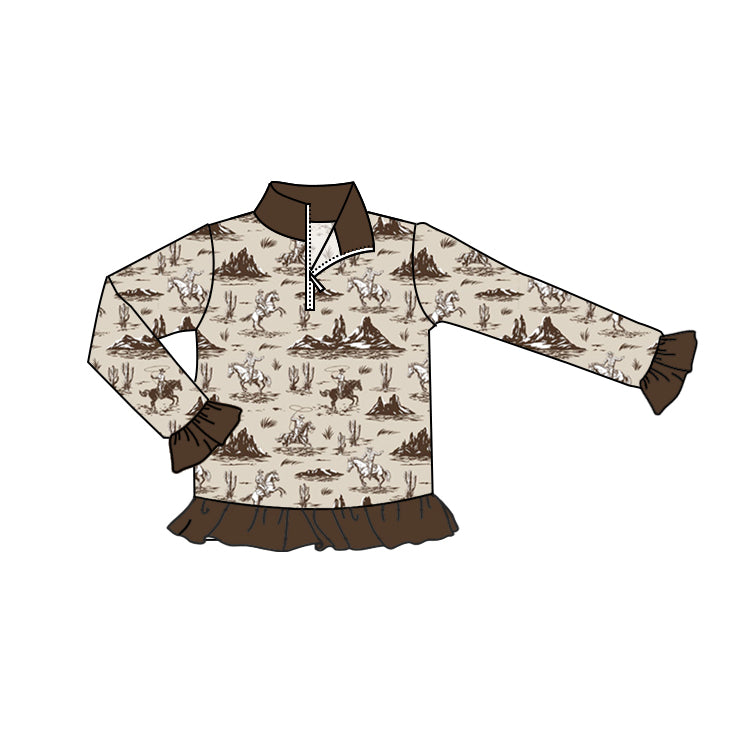 Baby Girls Brown Western Rodeo Zip Pullovers Tops Preorder(moq 5)