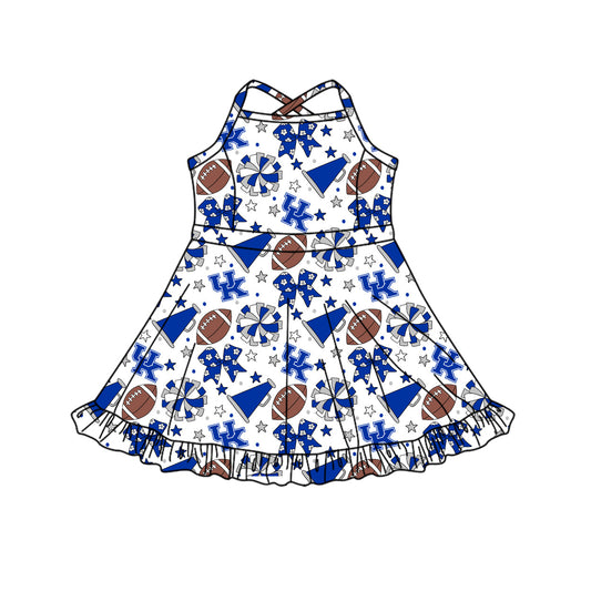 Preorder (moq 5)Baby Girls Strap Bows Stars Footballs Team Shorts Ruffle Knee Length Dress