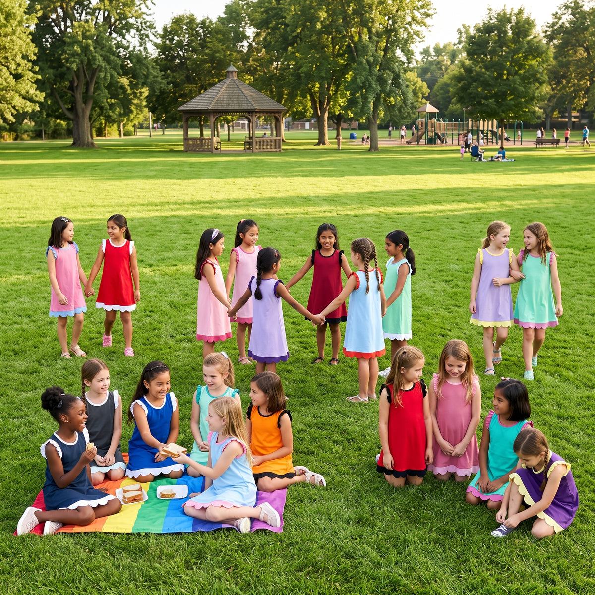 Sibling Baby Girls Sleeveless Scallop Knee Length Dresses