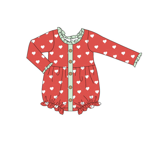 Baby Infant Girls Valentines Hearts Buttons Rompers preorder(moq 5)