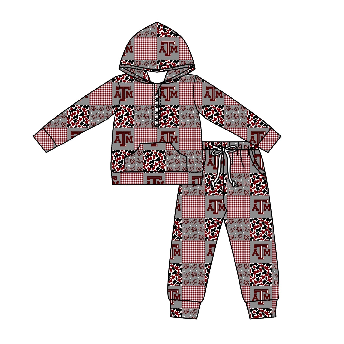 Preorder (moq 5)Baby Boys Camo ATM Checked Zipper Pockets Hoodies Pants Team Clothes Sets