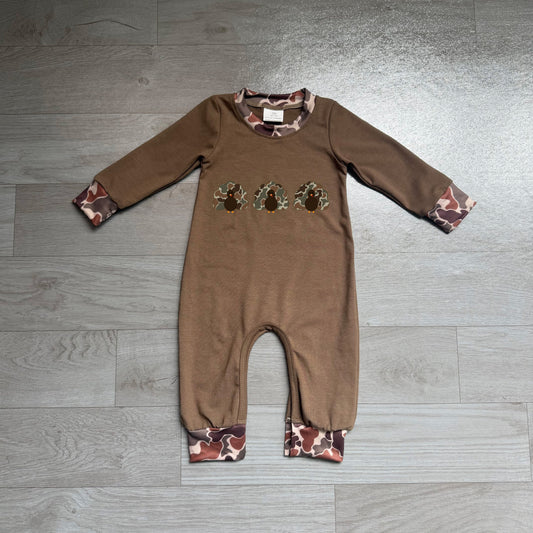 Embroidery Turkey Baby Boys Camo Thanksgiving Rompers Preorder
