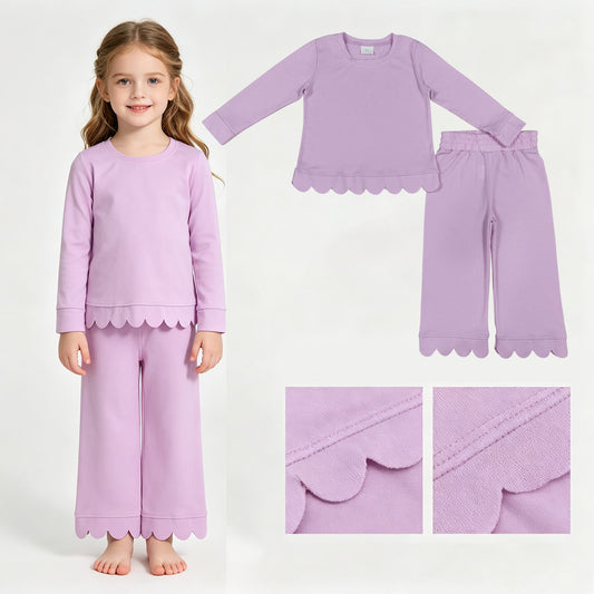 Baby Girls Lavender Long Sleeve Top Pants Scallop Pajamas Clothes Sets