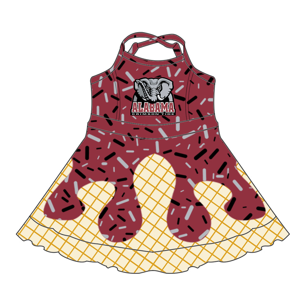 Preorder (moq 5)Baby Girls Drip Sprinkles Alabama Elephant Team Shorts Ruffle Knee Length Dress
