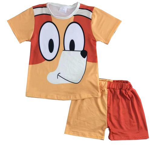 Baby Boys Cartoon Dog Orange Top Shorts Outfits Clothes Sets Preorder(moq 5)