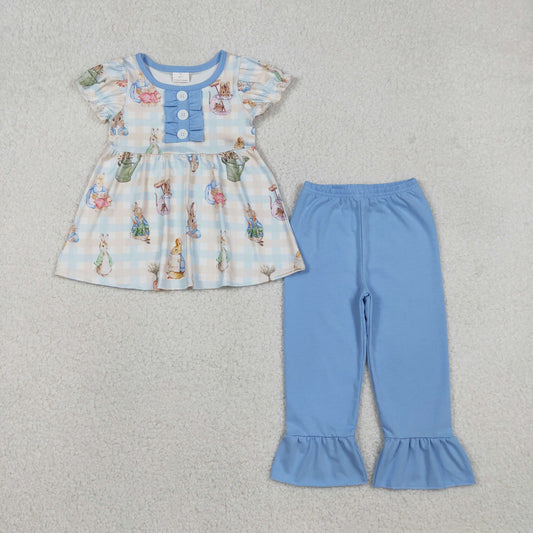 Baby Boys Stripe Rabbits Button Tunic Ruffle Pants Easter Clothes Sets