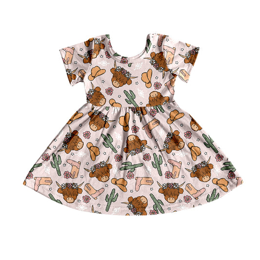 Baby Girls Highland Cows Western Knee Length Dresses Preorder(moq 5)