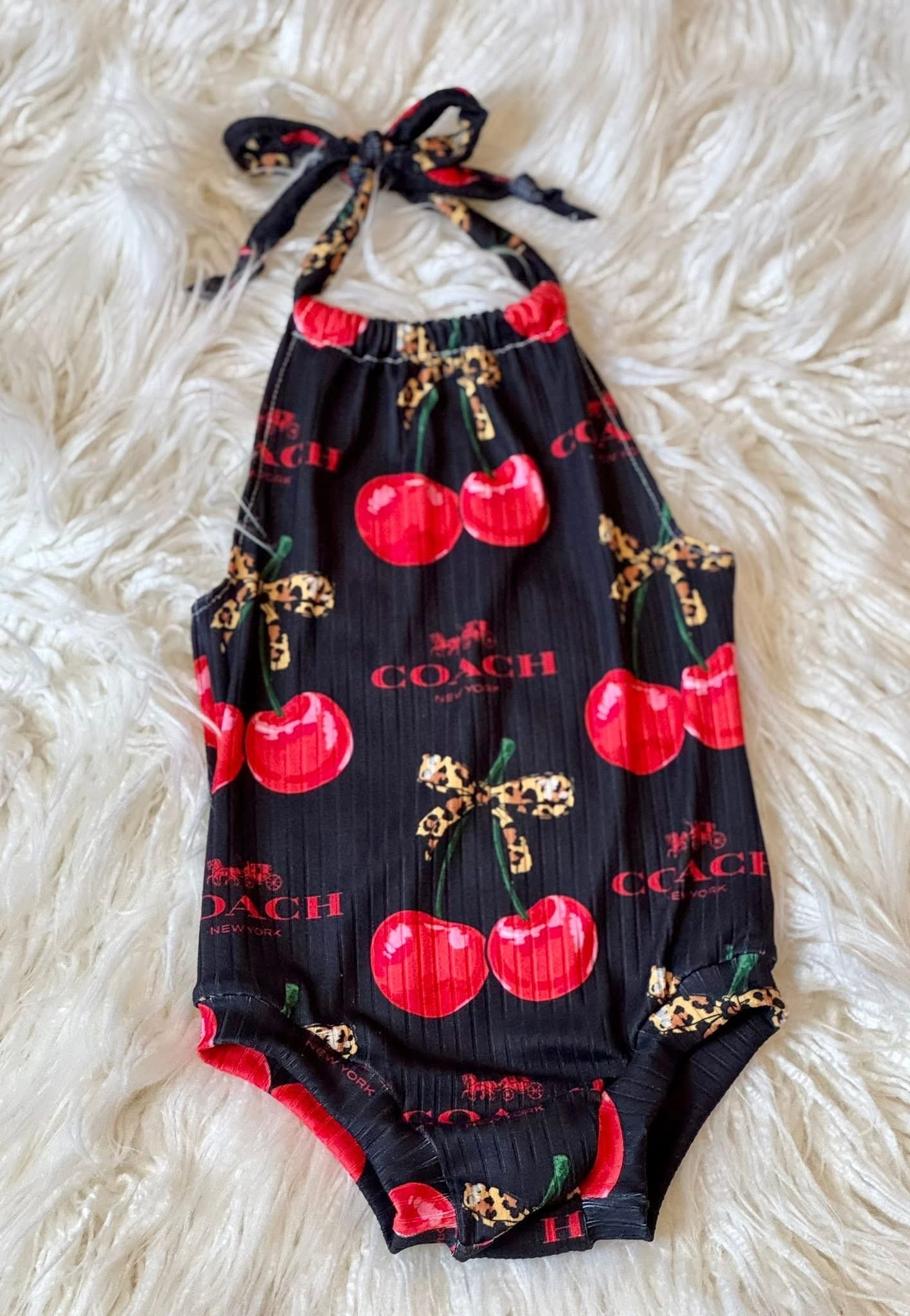 Preorder (moq 5)Baby Girls Straps Cherry Black Color Rompers