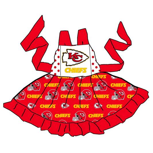 Baby Girls Twirl KC Chiefs Belt Team Knee Length Dresses Preorder(moq 5)